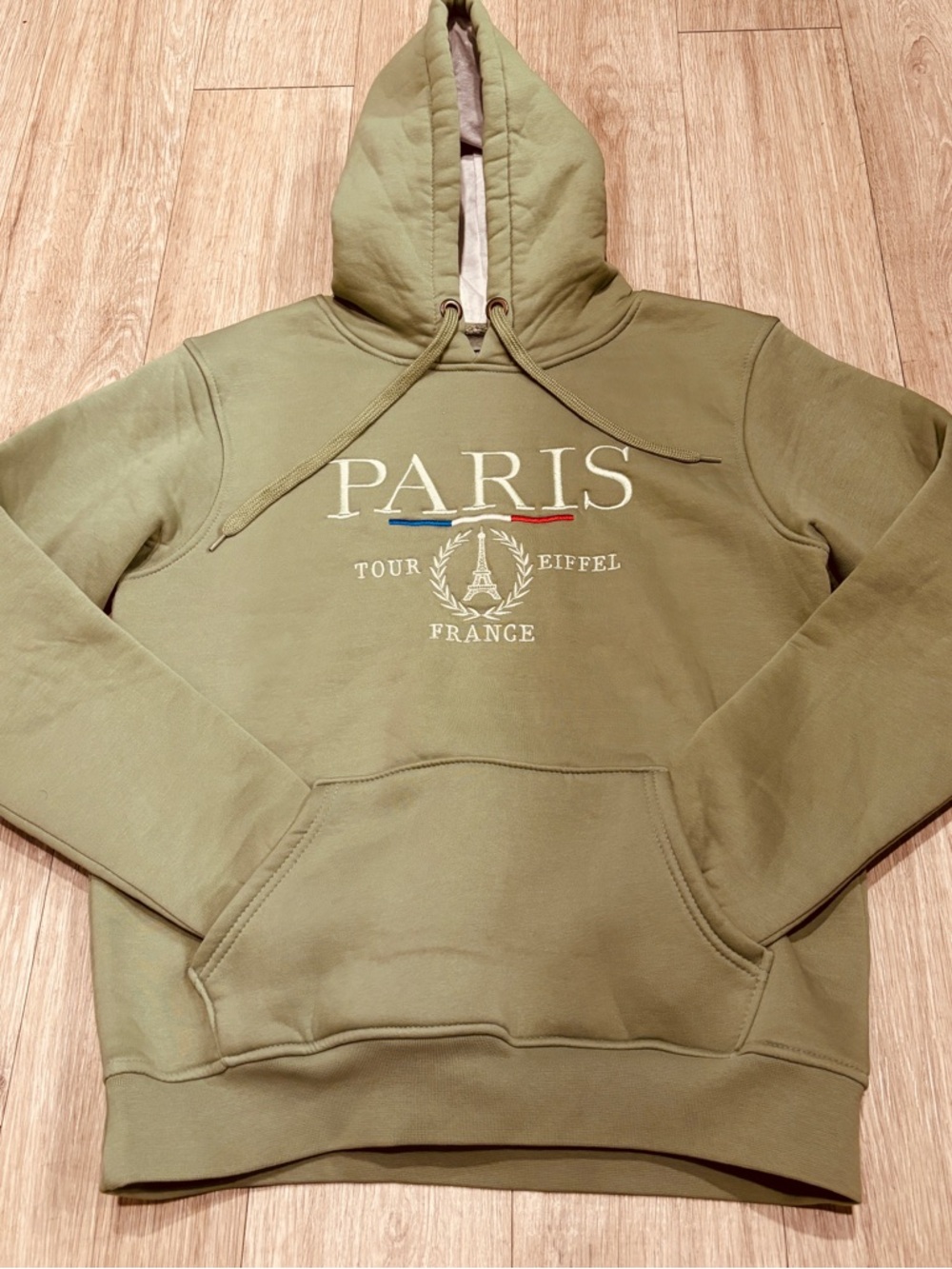Olive Green Paris Hoodie Medium Casual Sportswear Soft Comfy Cotton Fall Winter